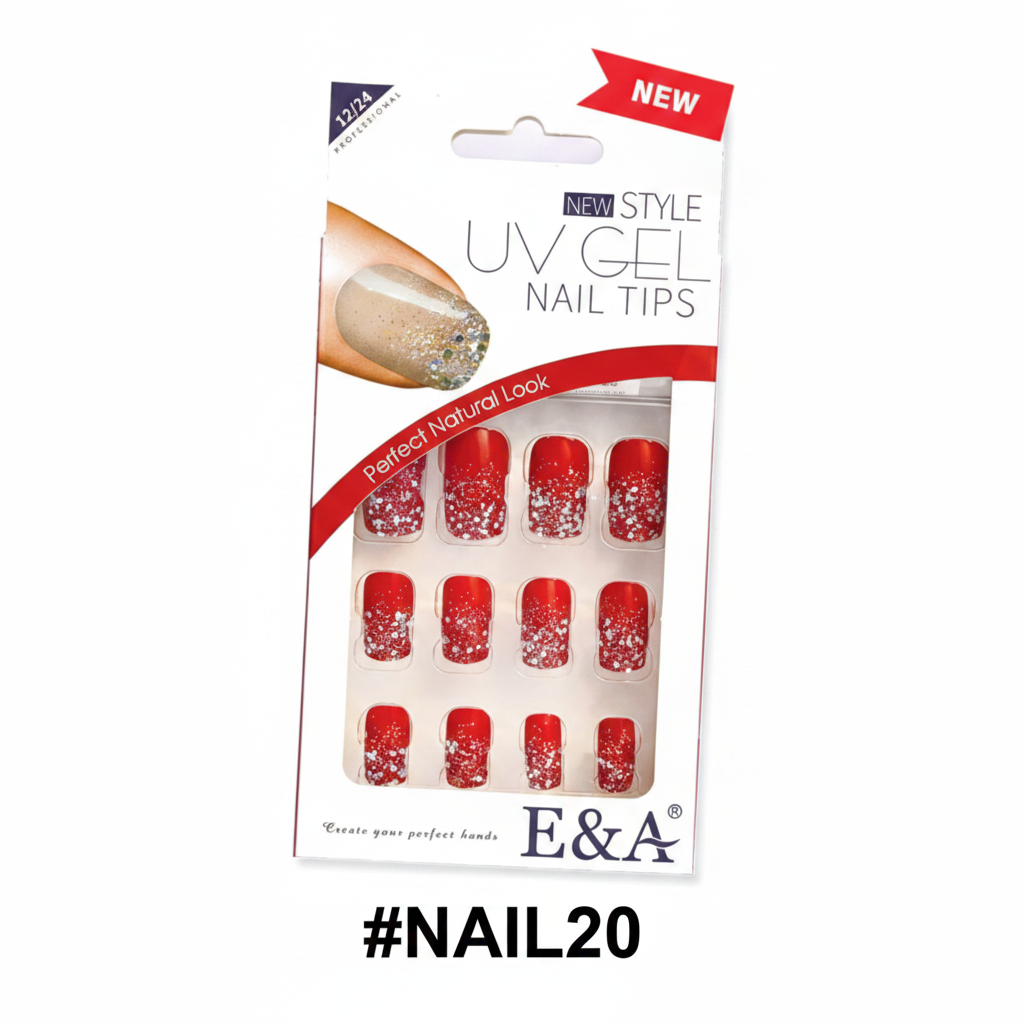 #NAIL20 E&A UV Gel Nail Tips Red Silver Glitter