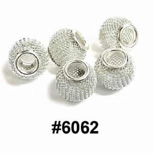 Silver round mesh beads 24 packs of 5 on retail display card #6062