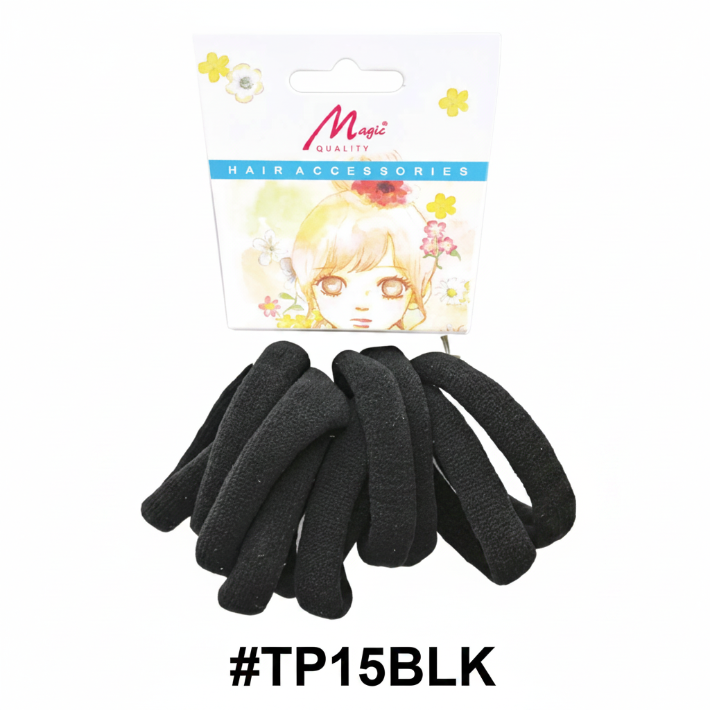 Magic Quality Soft Foam Hair Ties Black 8pcs #TP15BLK