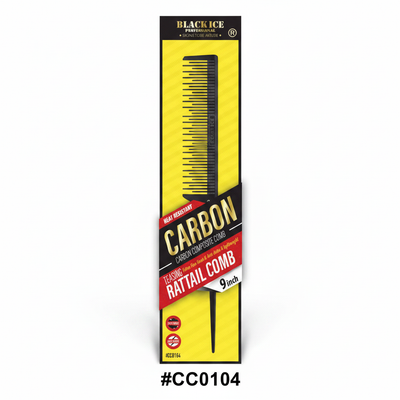 Black Ice Carbon Teasing Rattail Comb 9 inch #CC0104