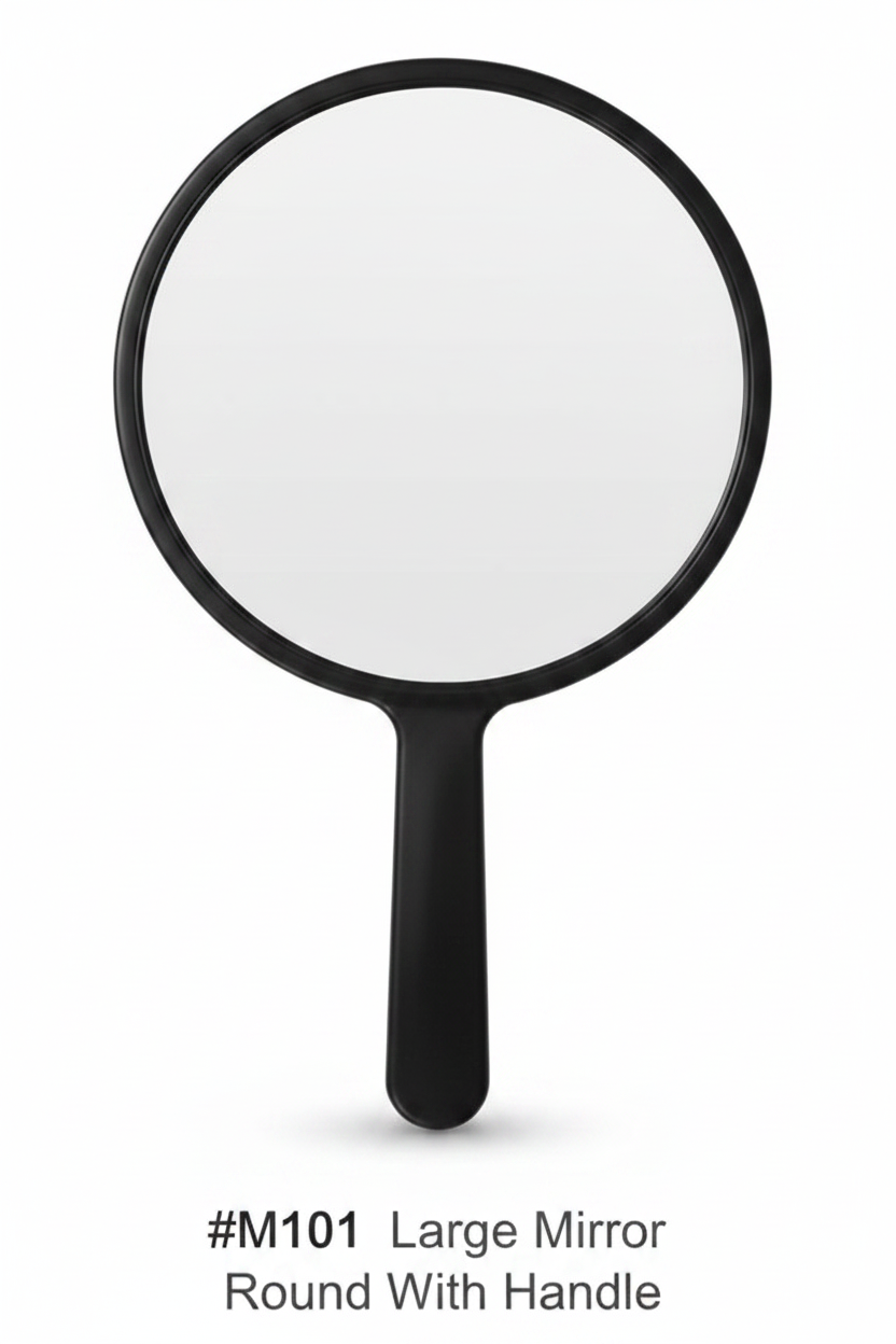Large Round Handheld Mirror with Black Handle #M101