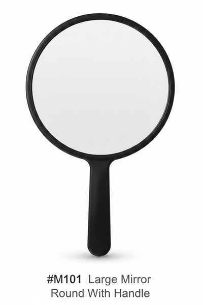 Large Round Handheld Mirror with Black Handle #M101