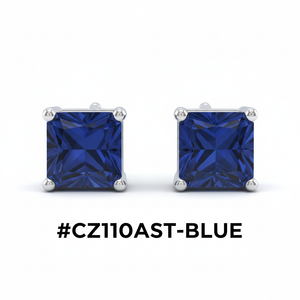 CZ Square Stud Earrings Blue Sapphire #CZ110AST