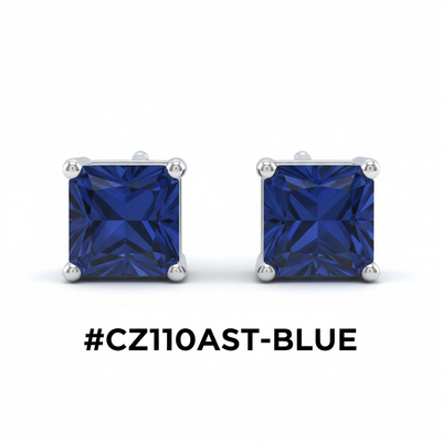 CZ Square Stud Earrings Blue Sapphire #CZ110AST