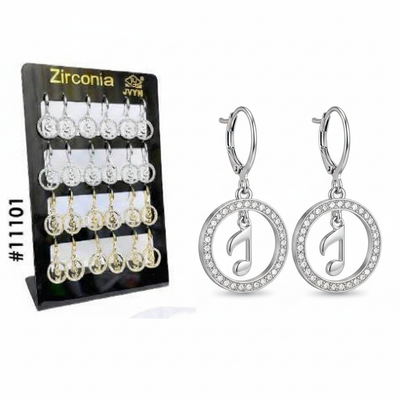 Zirconia Musical Note Open Ring Hooked Earrings Display Pack #11101