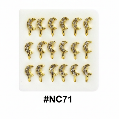 Gold Crescent Moon Crystal Rhinestone Nose Studs with Hook #NC71