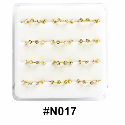 Gold Crystal Nose Pins Display Box #N017