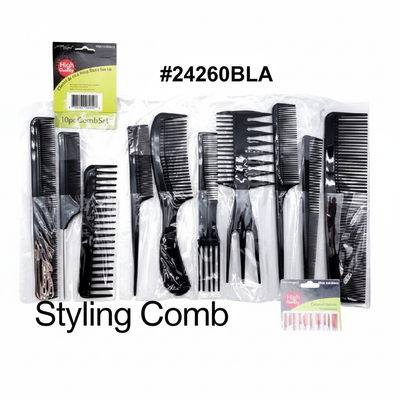 10pc Styling Comb Set Black #24260BLA