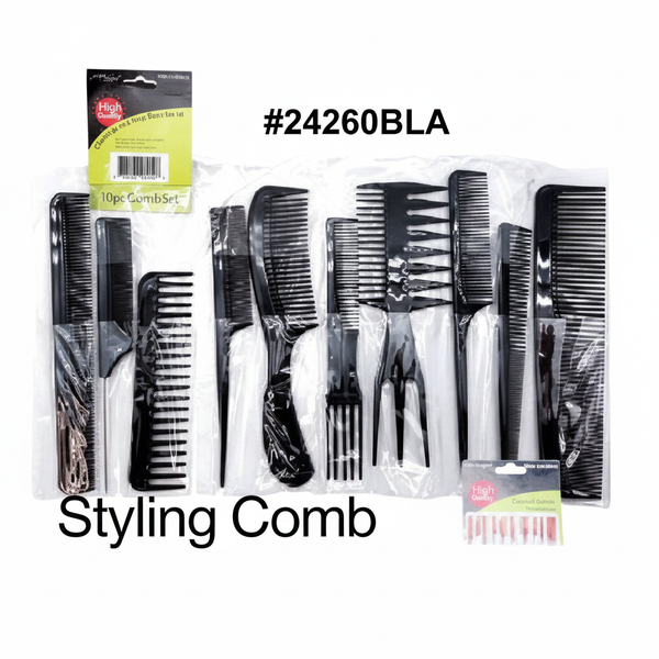 10pc Styling Comb Set Black #24260BLA