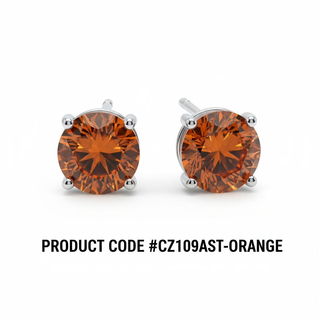 CZ Round Stud Earrings Orange Topaz #CZ109AST