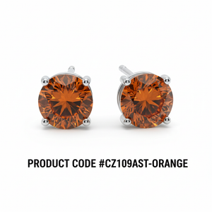 CZ Round Stud Earrings Orange Topaz #CZ109AST