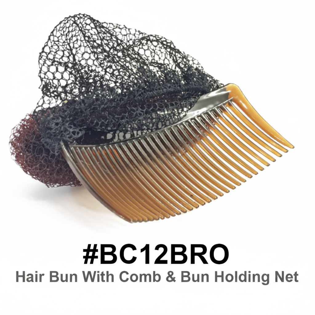 Hair Bun With Comb & Bun Holding Net Brown #BC12BRO