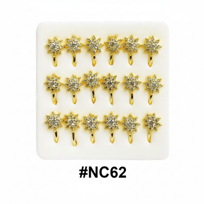 Gold Starburst Flower Crystal Rhinestone Nose Studs with Hook #NC62