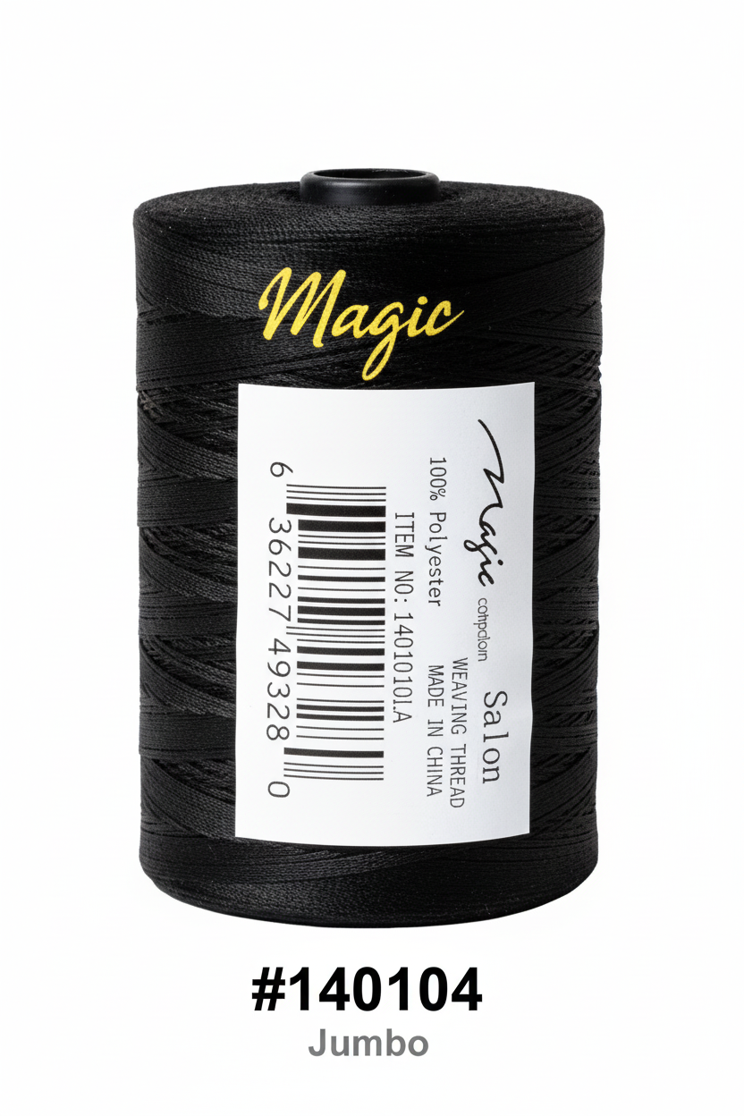 Jumbo cone of black weaving thread with gold Magic Salon branding - #140104