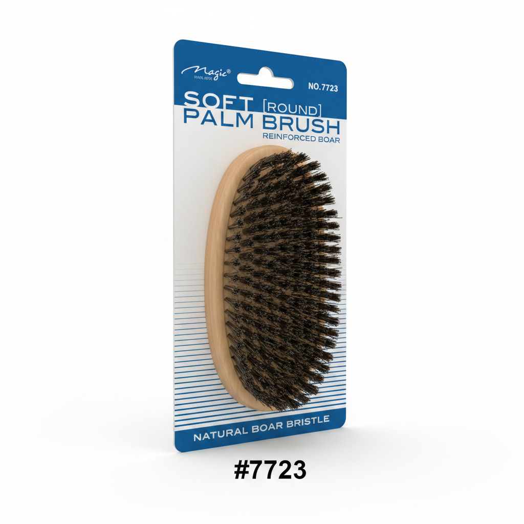 #7723 Magic Soft Round Palm Brush – Natural Boar Bristle