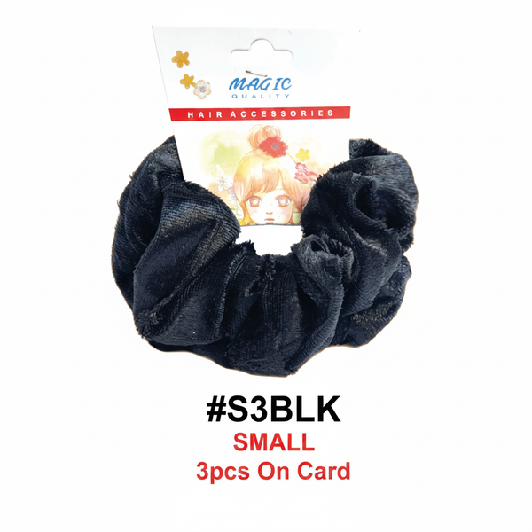 Magic Quality Small Black Scrunchie 3pcs on Card #S3BLK