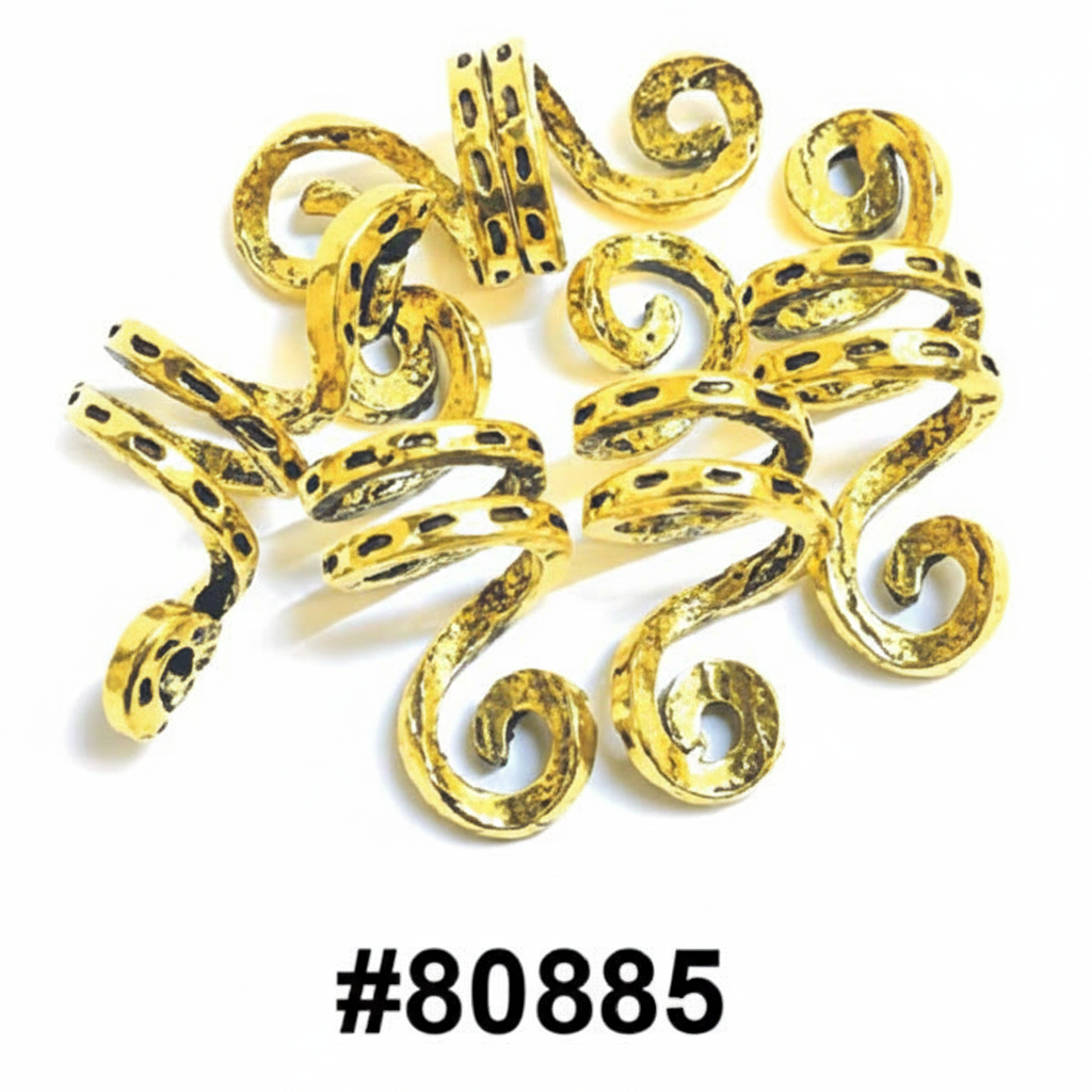 Gold antique scroll swirl dread charms 36pc display braid jewellery #80885