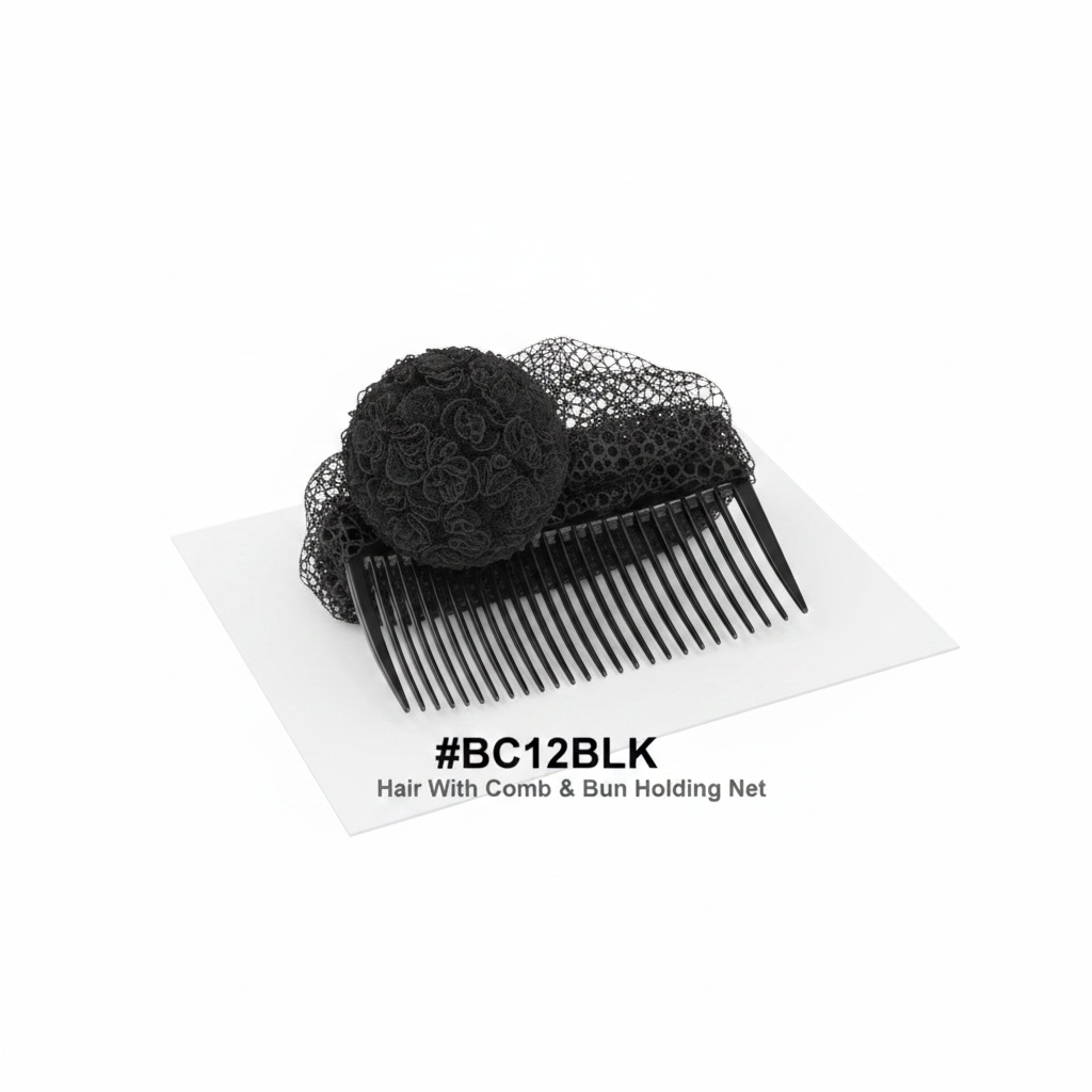Hair Bun With Comb & Bun Holding Net Black #BC12BLK