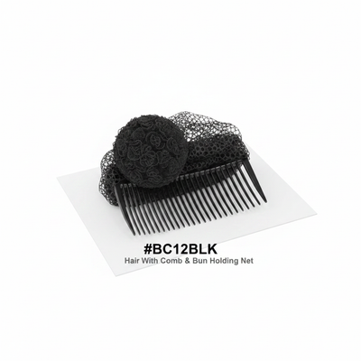 Hair Bun With Comb & Bun Holding Net Black #BC12BLK