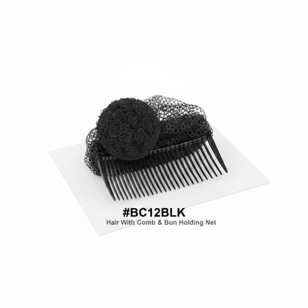 Hair Bun With Comb & Bun Holding Net Black #BC12BLK