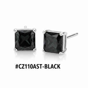 CZ Square Stud Earrings Black Jet #CZ110AST