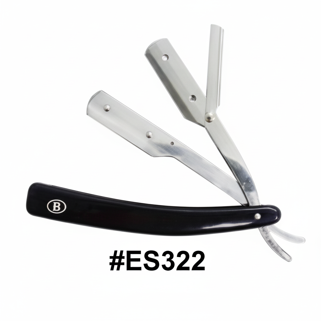 Professional Straight Barber Razor Black Handle #ES322