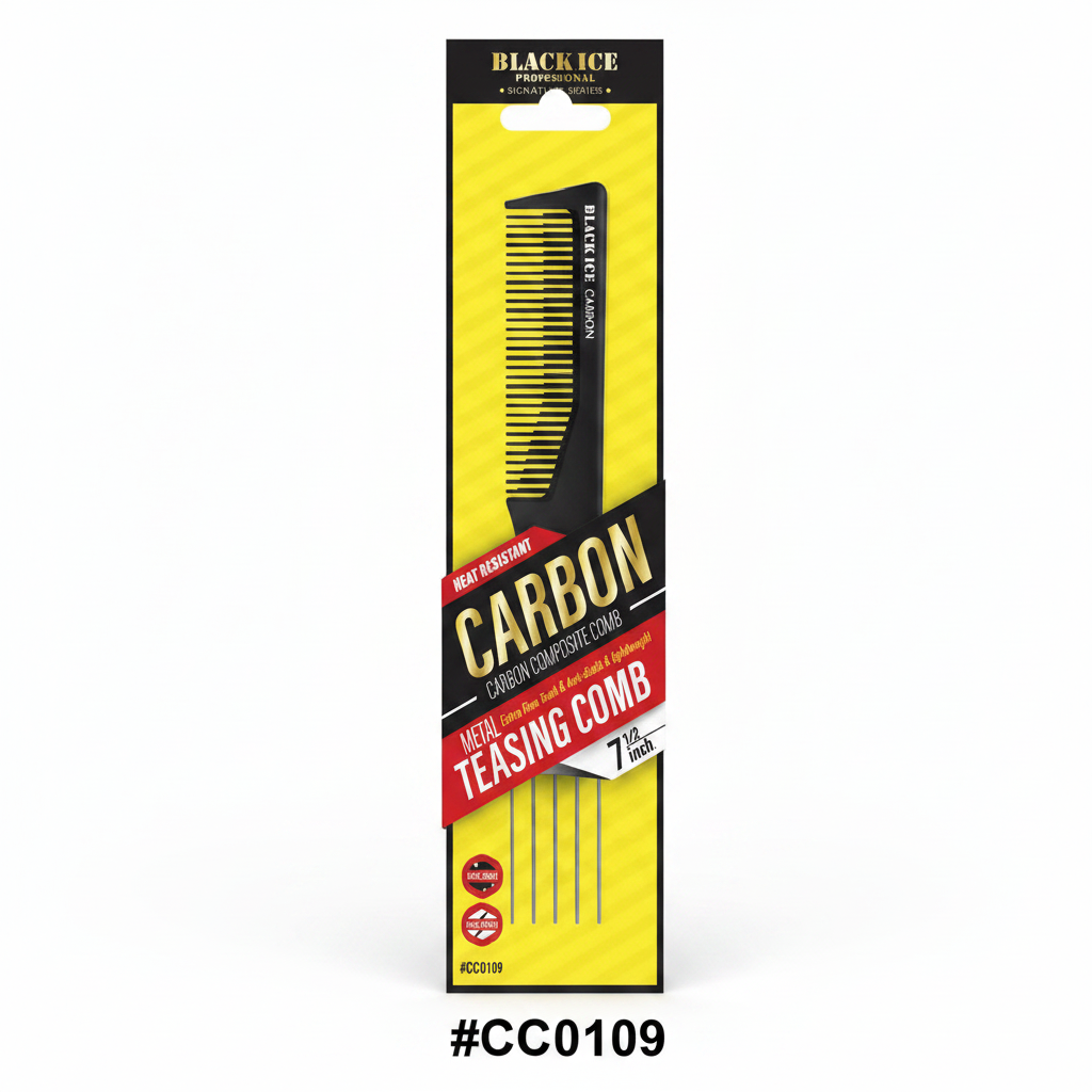Black Ice Carbon Composite Metal Teasing Comb 7.5 inch #CC0109