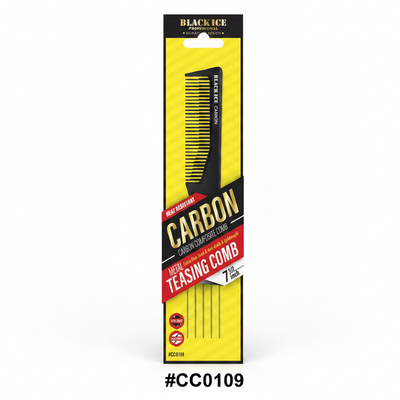 Black Ice Carbon Composite Metal Teasing Comb 7.5 inch #CC0109