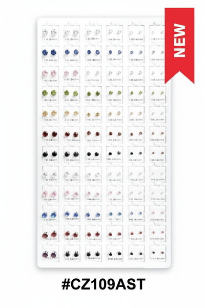 Assorted CZ Crystal Stud Earrings Display Board 72 Pairs 4mm-14mm #CZ109AST