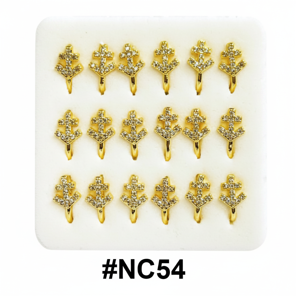 Gold Cross Crystal Rhinestone Nose Studs with Hook #NC54
