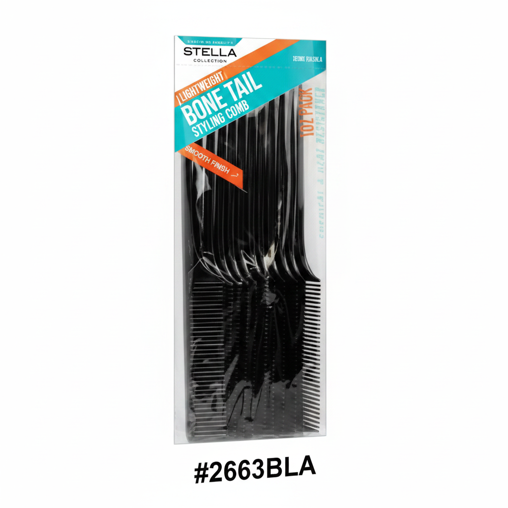 Stella Collection Bone Tail Comb #2663BLA Black 10/2 Pack