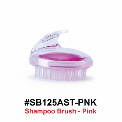 Pink scalp shampoo brush with clear body and silicone bristles - #SB125AST-PNK
