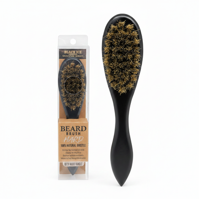 #BIC208HH Black Ice Hard Natural Bristle Beard Brush - Beech Wood Handle