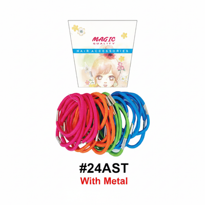 Magic Quality Hair Ties with Metal in Assorted Colours #24AST