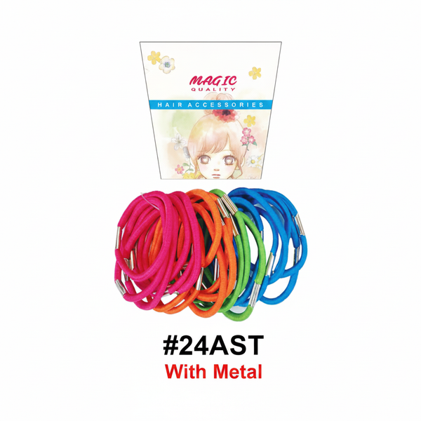 Magic Quality Hair Ties with Metal in Assorted Colours #24AST
