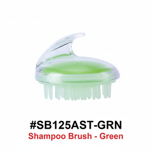 Green scalp shampoo brush with clear body and silicone bristles - #SB125AST-GRN
