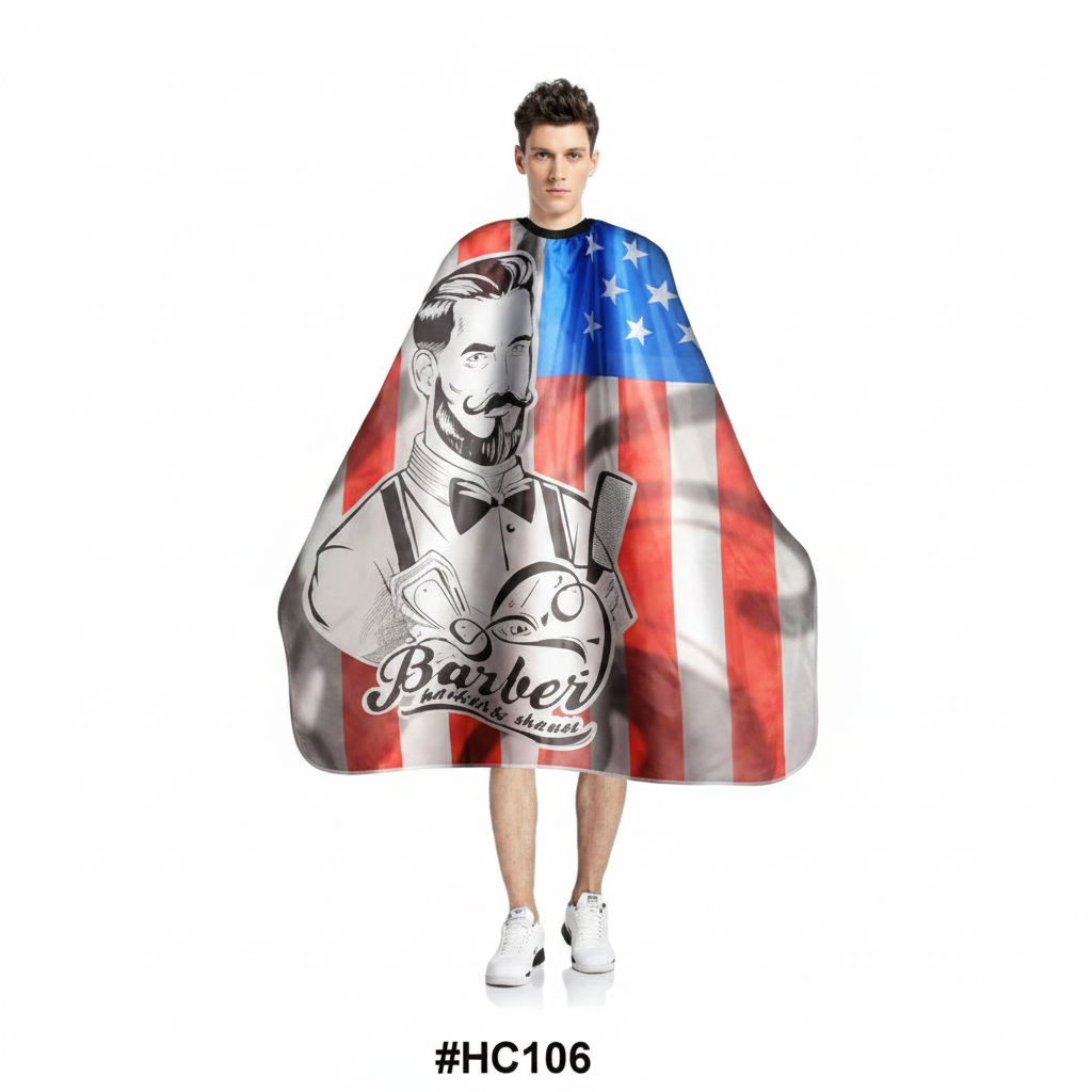 American Flag Barber Cape with Vintage Gentleman Print #HC106