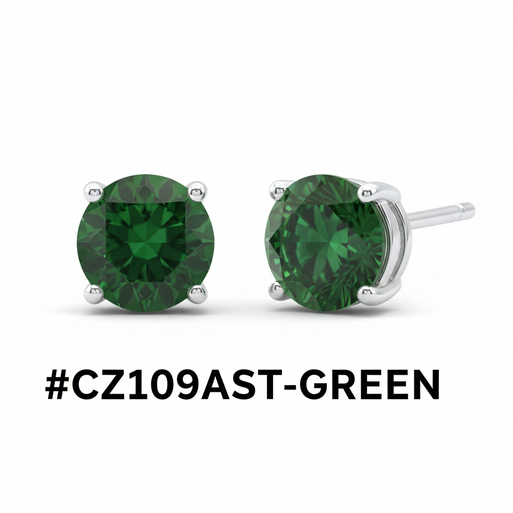 CZ Round Stud Earrings Green Emerald #CZ109AST