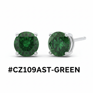 CZ Round Stud Earrings Green Emerald #CZ109AST