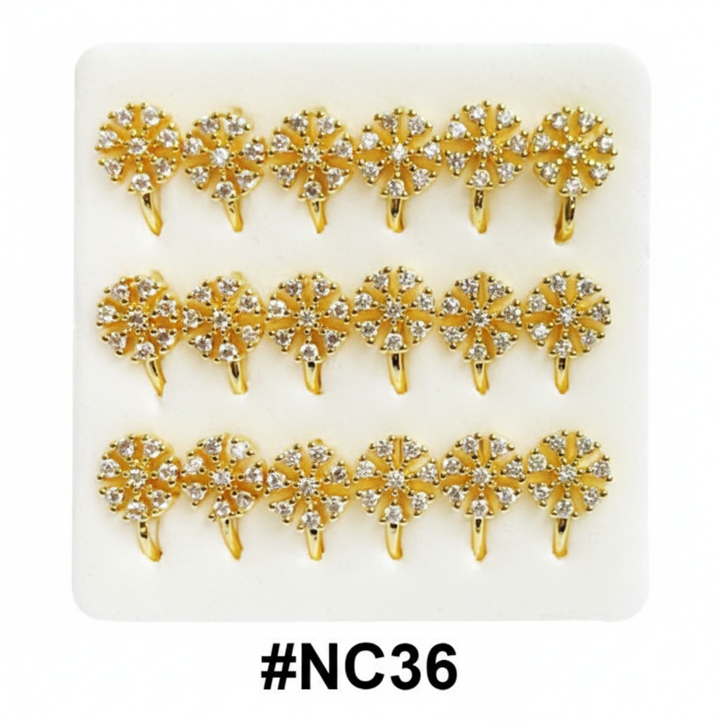 Gold Sunflower Crystal Rhinestone Nose Studs with Hook #NC36