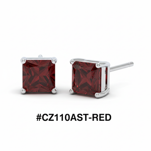 CZ Square Stud Earrings Red Ruby #CZ110AST