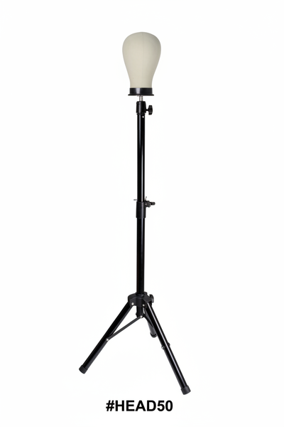Mannequin training head on adjustable black tripod stand #HEAD50