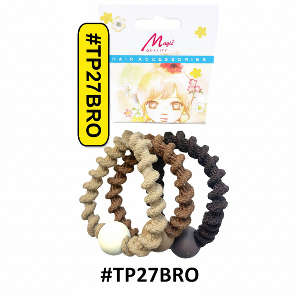 Magic Quality Crinkle Wave Hair Ties Brown 3pcs #TP27BRO