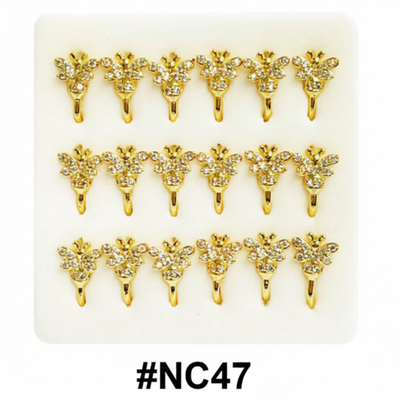 Gold Angel Wing Crystal Rhinestone Nose Studs with Hook #NC47