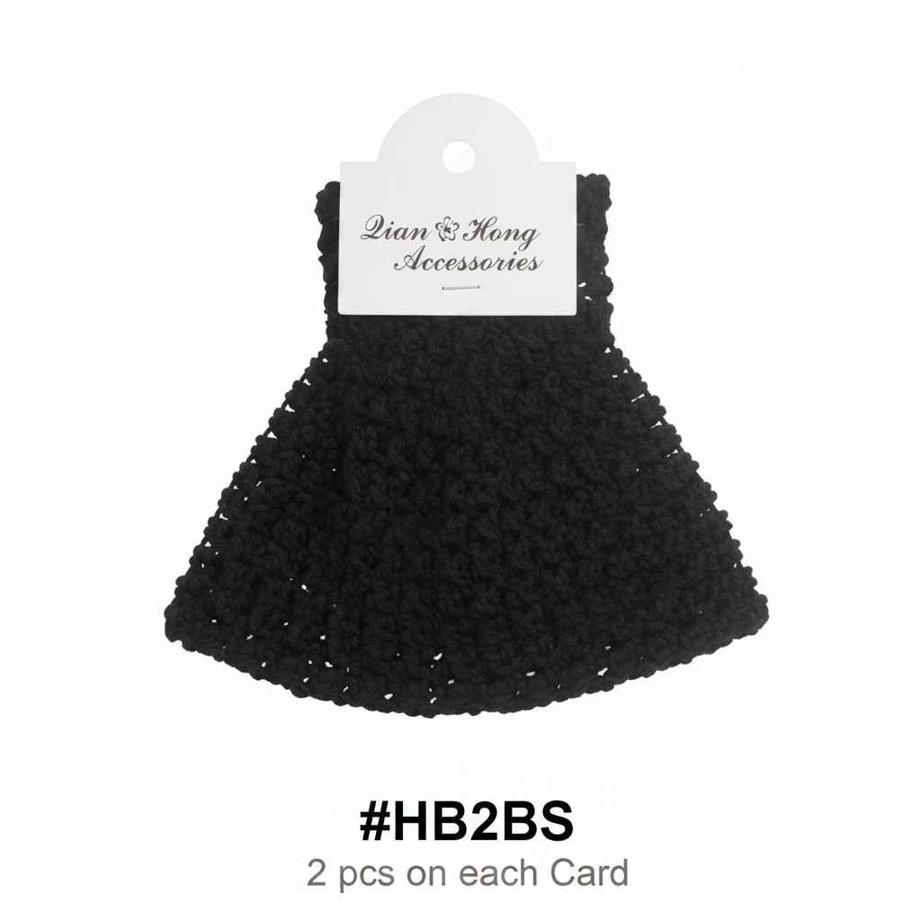 Black Crochet Bun Headband #HB2BS — 2 pcs on each card