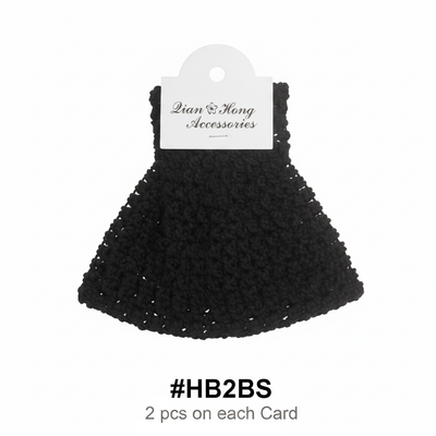 Black Crochet Bun Headband #HB2BS — 2 pcs on each card