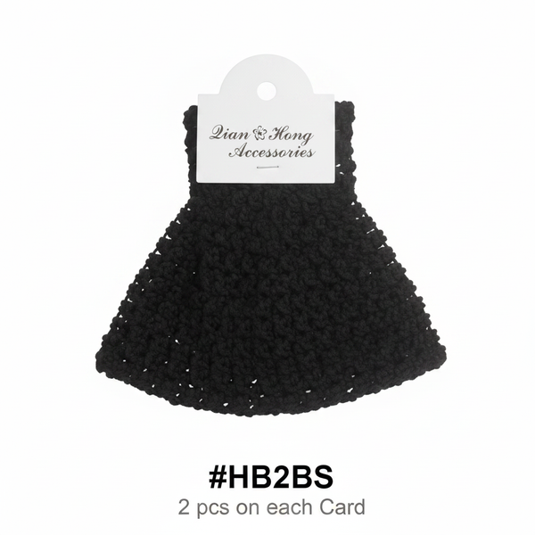 Black Crochet Bun Headband #HB2BS — 2 pcs on each card
