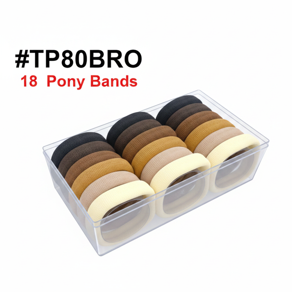 #TP80BRO Brown Tone Thick Pony Bands 18pc