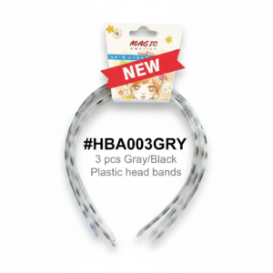 Gray/Black Slim Hair Bands — 3pcs Card | #HBA003GRY