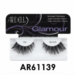 Ardell Glamour False Eyelashes in Style 139 Black (#AR61139), featuring an invisible band, lightweight feel, and comfortable wear for a stunning look.